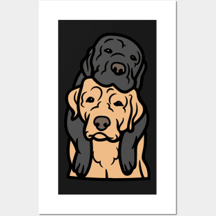 A cute Labrador and a Golden Retriever Drawing | 2 Dogs Sitting With Their Backs To You | For Labrador Owners | For Golden Retriever Owners Posters and Art